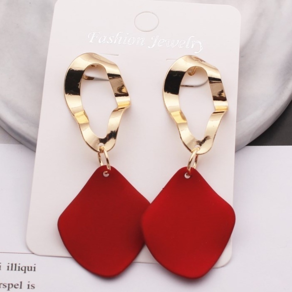 *XENA* Red x Gold Irregular Geometric Fashion Dangle Earrings
